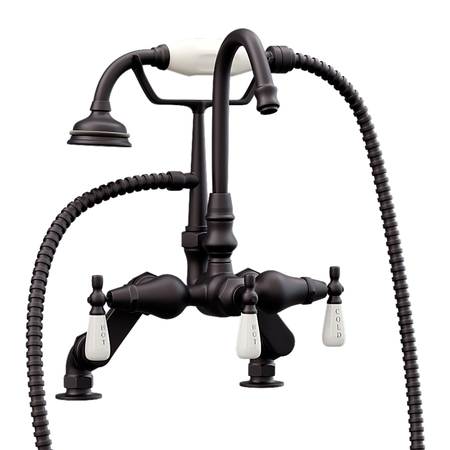 CAMBRIDGE PLUMBING Clawfoot Tub Deck Mount Porcelain Lever w Telephone Brass Faucet w  Shower-Oil Rubbed Bronze CAM684D-ORB